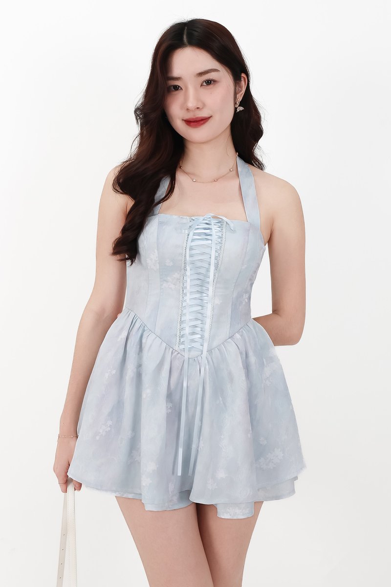 CNY2026 | Wander Watercolour Corset Romper Dress in Ice Blue