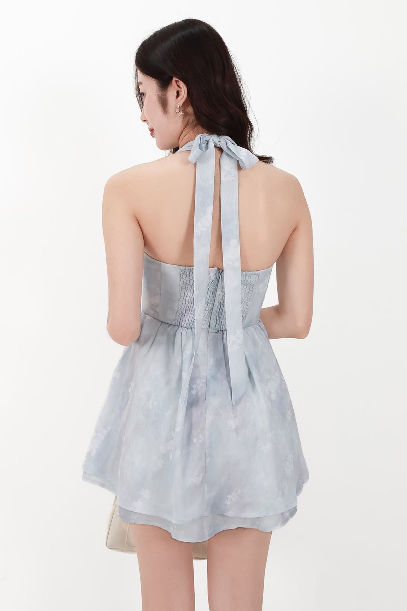 CNY2026 | Wander Watercolour Corset Romper Dress in Ice Blue