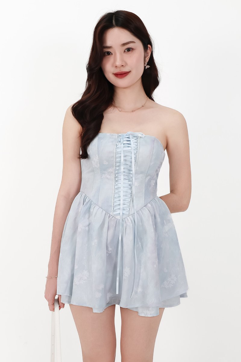 CNY2026 | Wander Watercolour Corset Romper Dress in Ice Blue