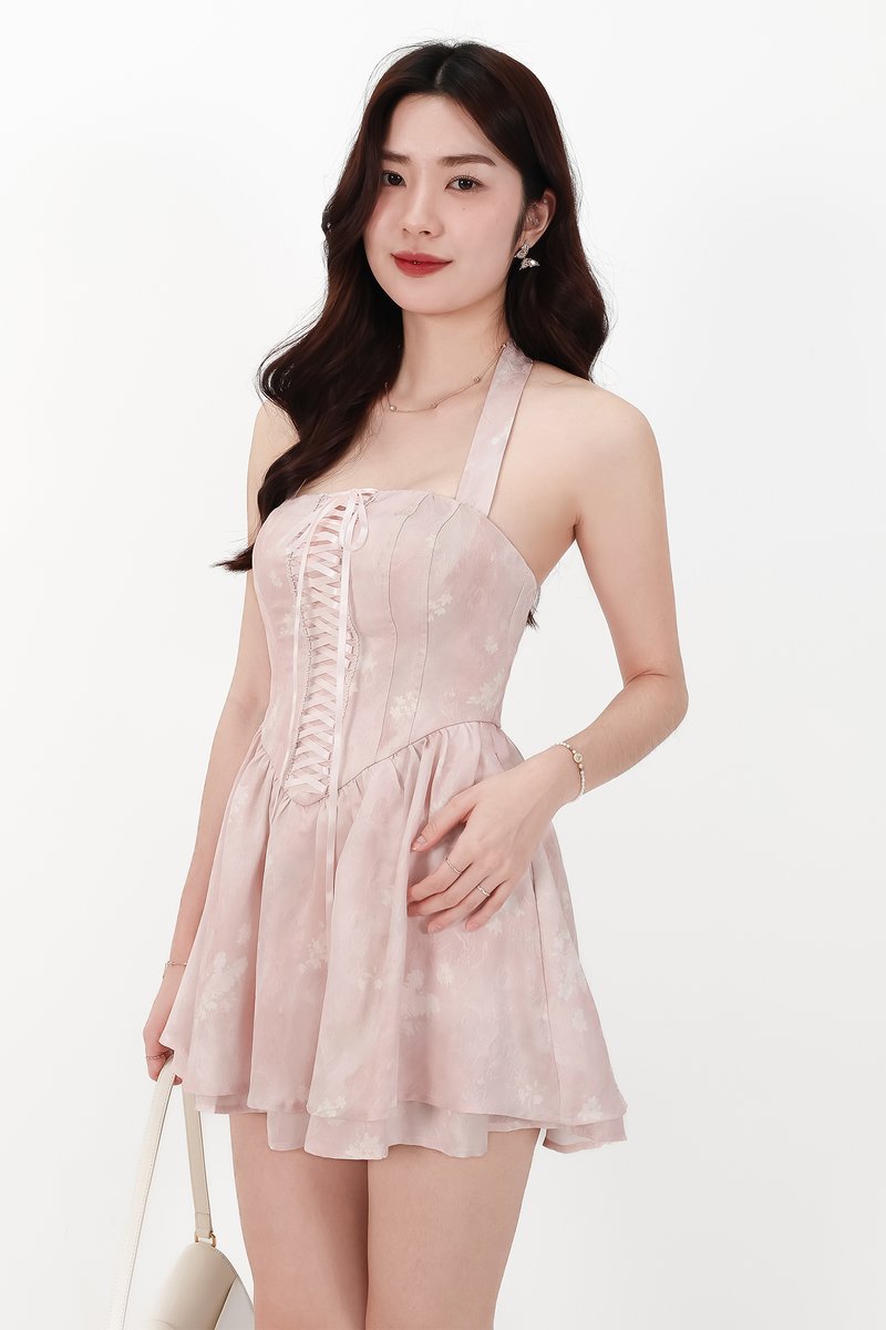 CNY2026 | Wander Watercolour Corset Romper Dress in Champagne Blush