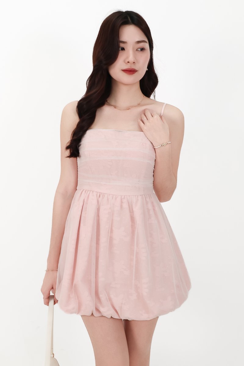 CNY2026 | Mavis Mesh Floral Bubble Romper Dress in Light Pink