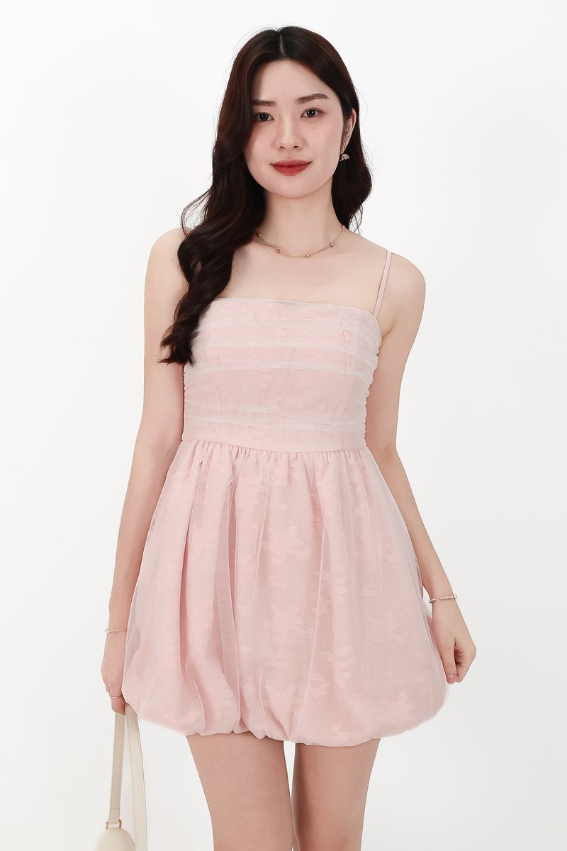 CNY2026 | Mavis Mesh Floral Bubble Romper Dress in Light Pink