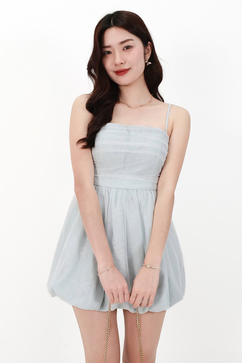 CNY2026 | Mavis Mesh Floral Bubble Romper Dress in Soft Mint