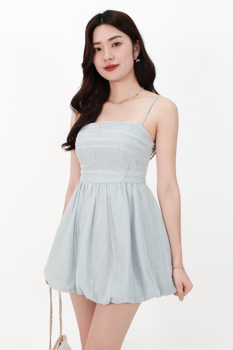 CNY2026 | Mavis Mesh Floral Bubble Romper Dress in Soft Mint