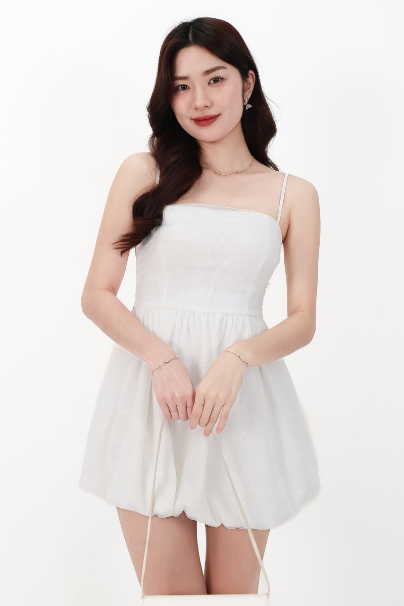 CNY2026 | Mavis Mesh Floral Bubble Romper Dress in White