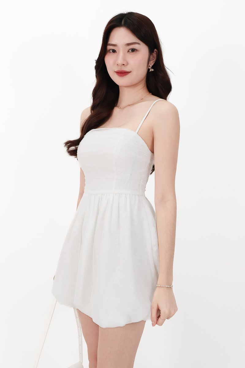 CNY2026 | Mavis Mesh Floral Bubble Romper Dress in White