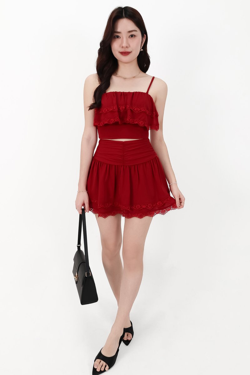 CNY2026 | Libby Lace Trim Co-ord Top in Red