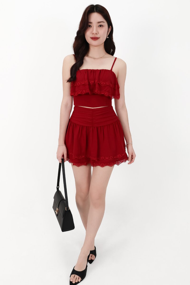 CNY2026 | Libby Lace Trim Co-ord Top in Red