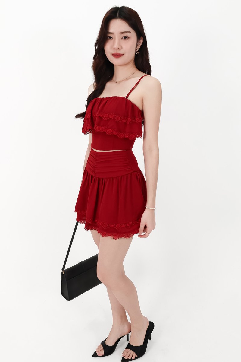 CNY2026 | Libby Lace Trim Co-ord Top in Red
