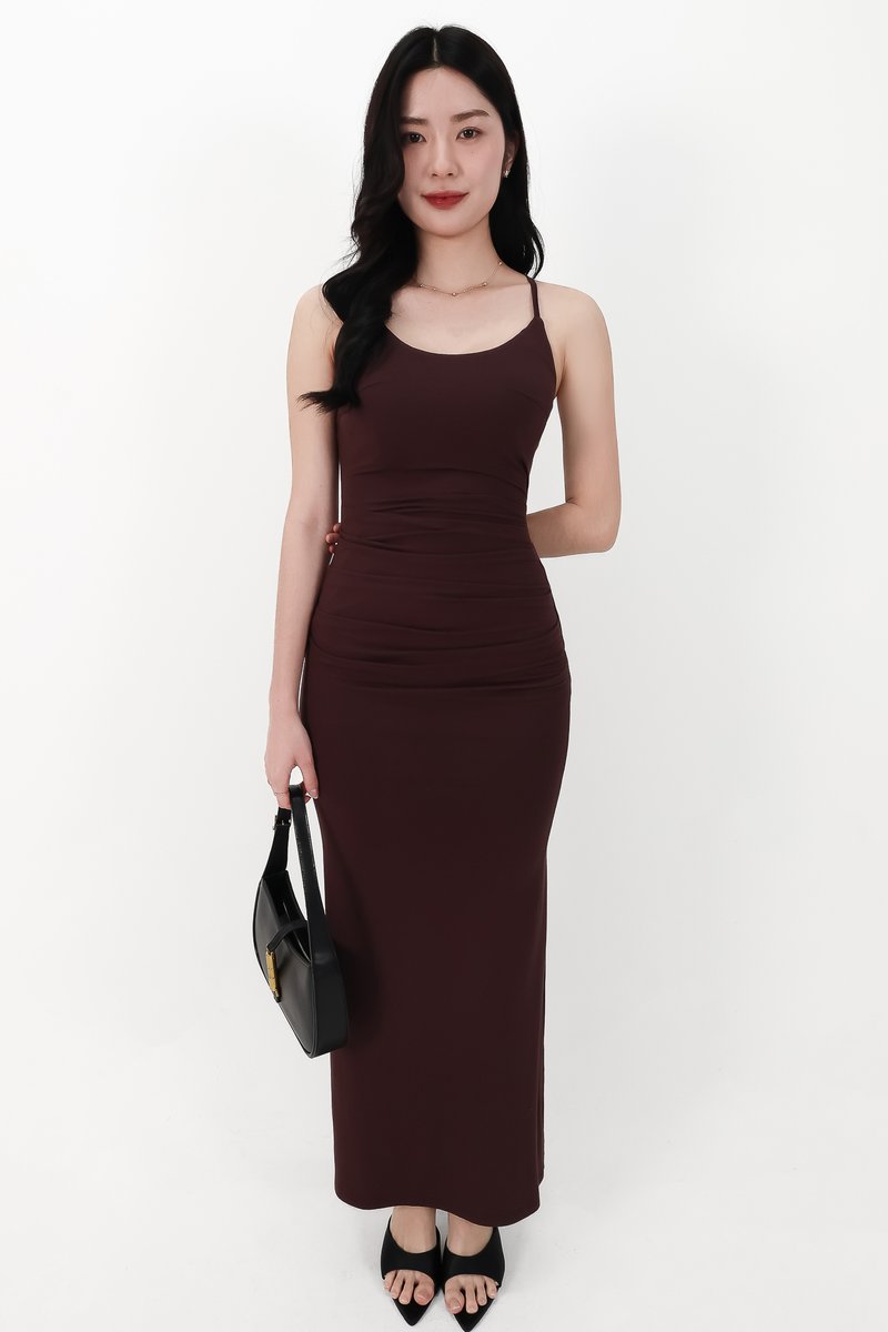 CNY2026 | Calina Cross Back Maxi Dress in Dark Brown