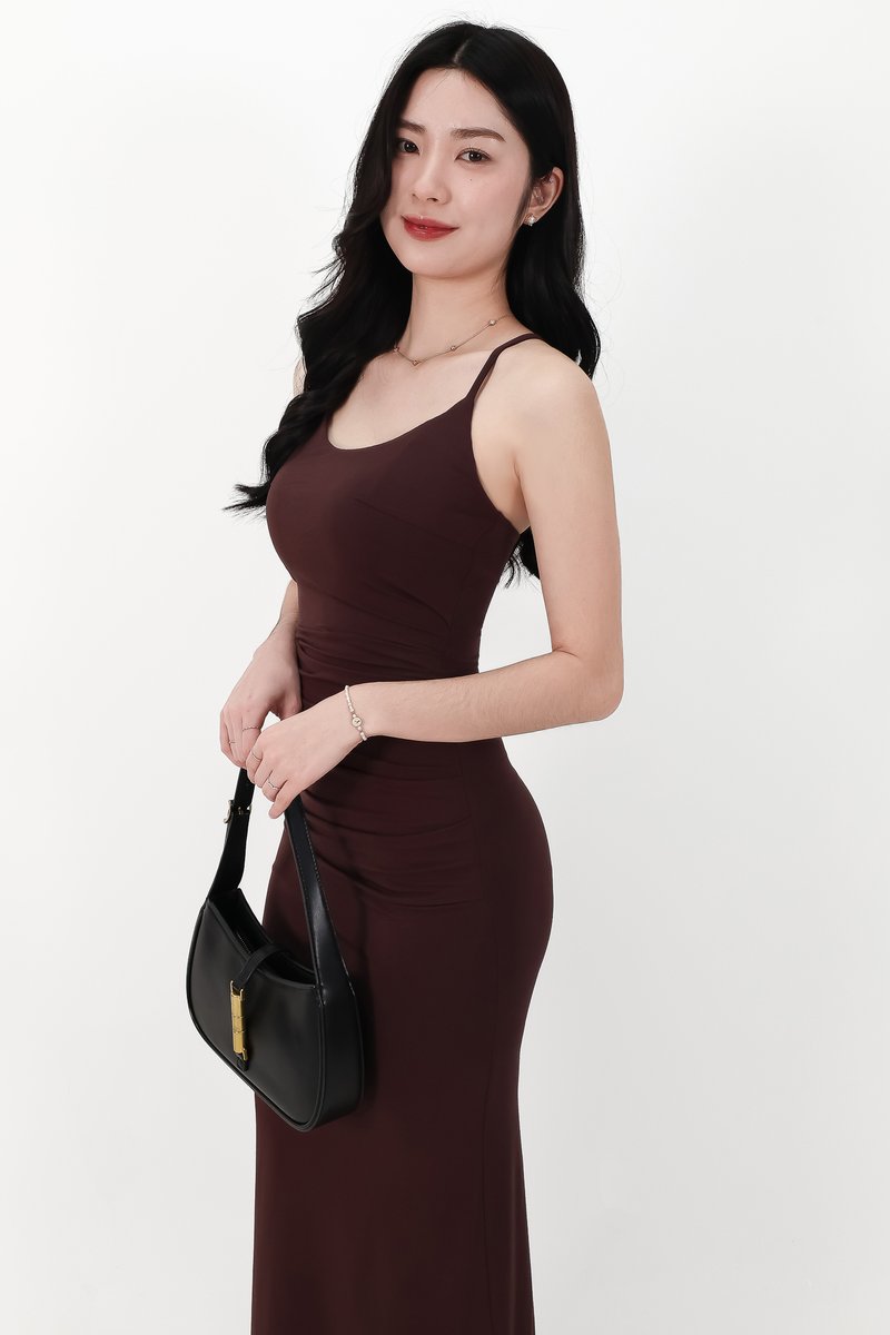 CNY2026 | Calina Cross Back Maxi Dress in Dark Brown