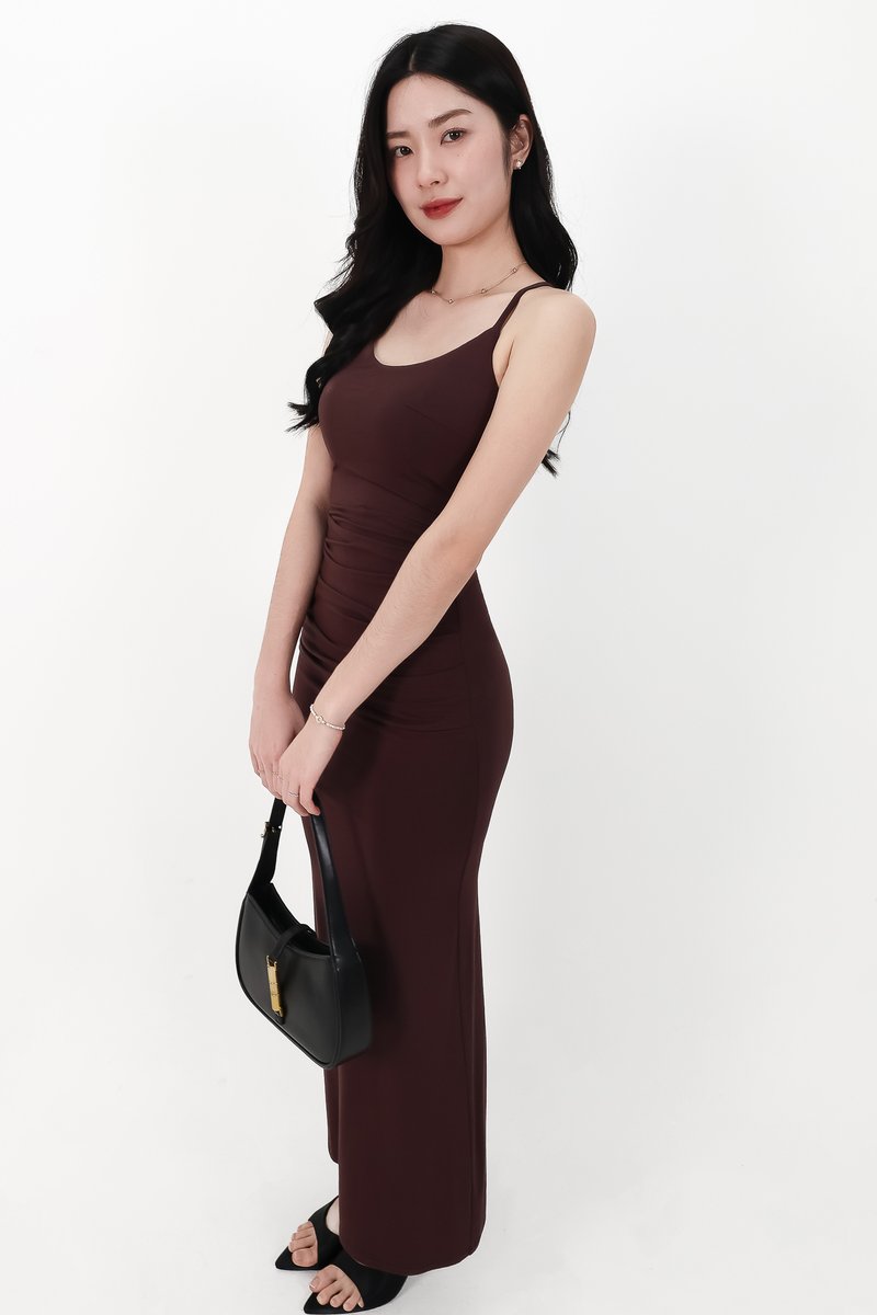 CNY2026 | Calina Cross Back Maxi Dress in Dark Brown