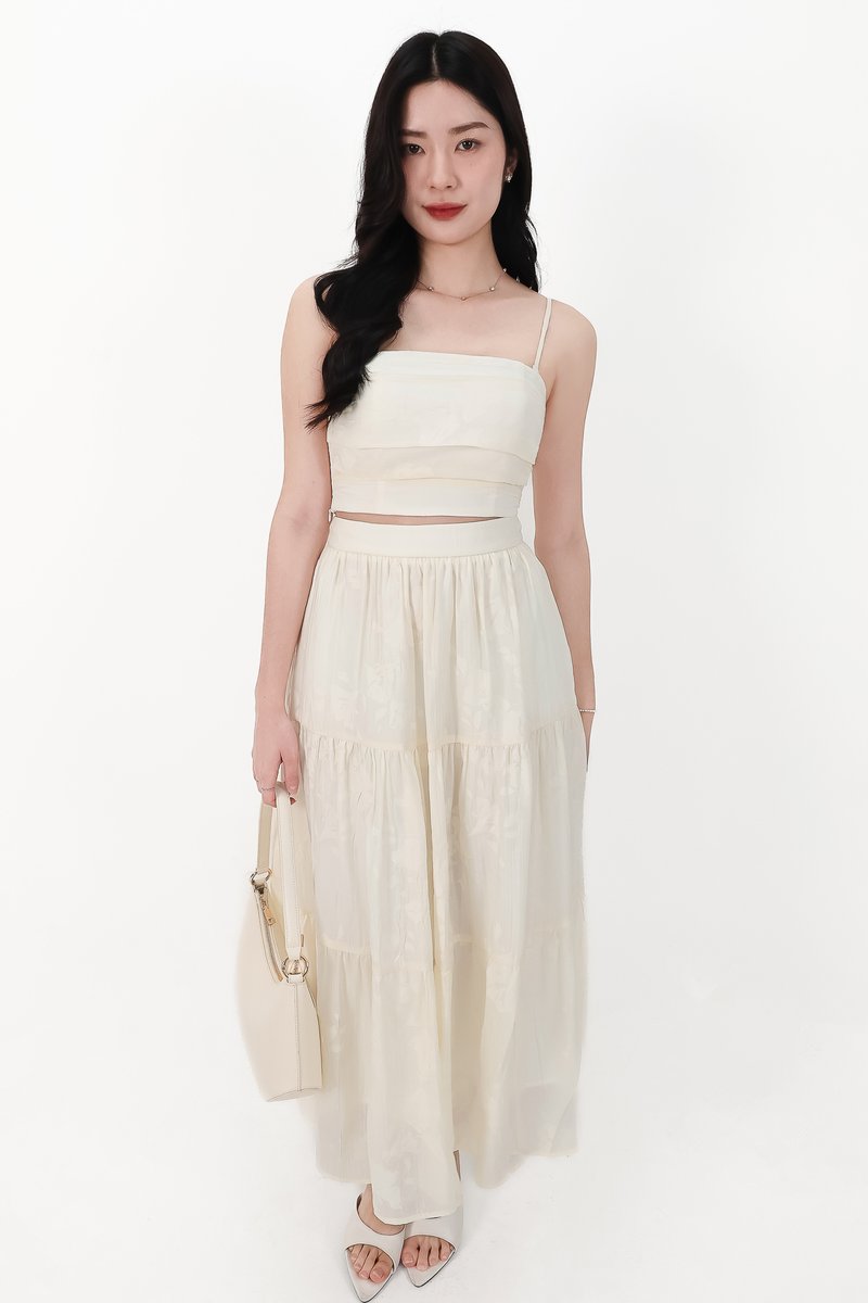 DEFECT | Fessa Floral Co-ord Maxi Skirt in Cream Yellow (Petite) in S
