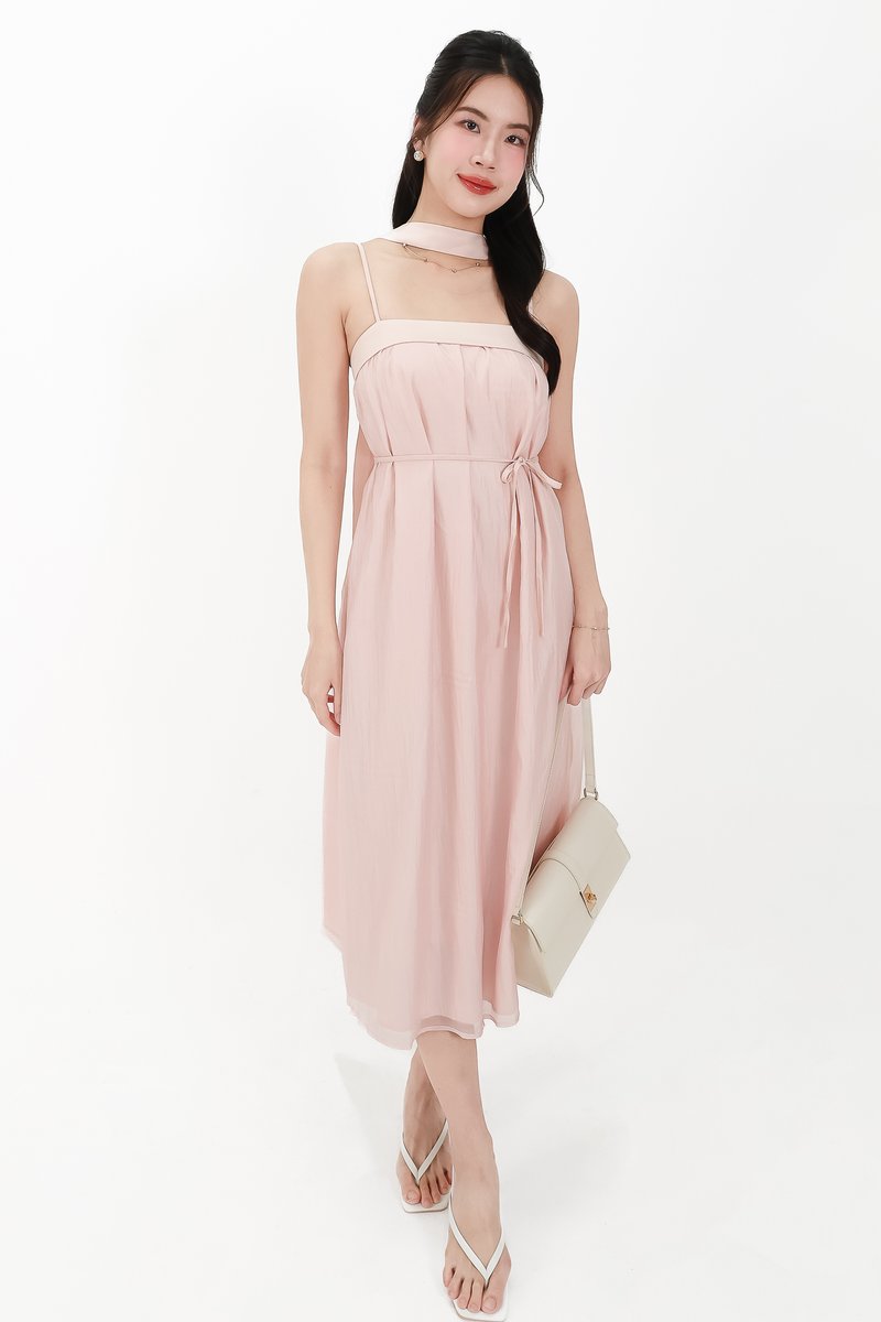 CNY2026 | Lyocell x Mesh Women Midaxi Dress in Soft Pink