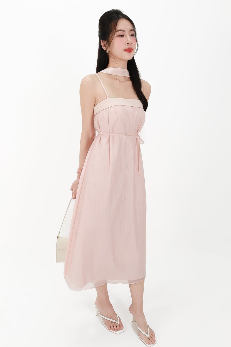 CNY2026 | Lyocell x Mesh Women Midaxi Dress in Soft Pink