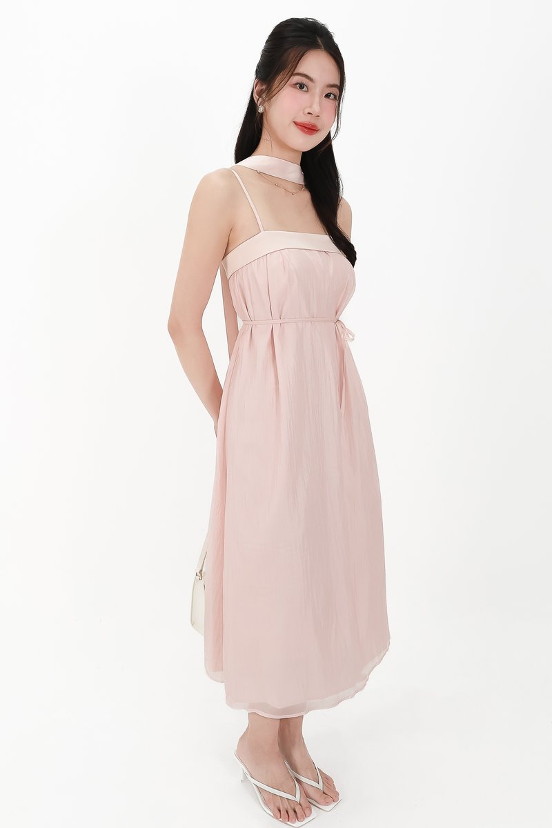 CNY2026 | Lyocell x Mesh Women Midaxi Dress in Soft Pink