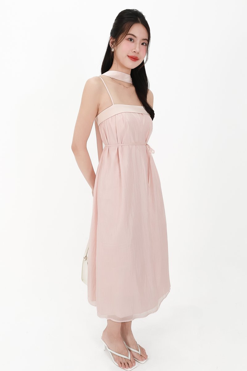 CNY2026 | Lyocell x Mesh Women Midaxi Dress in Soft Pink