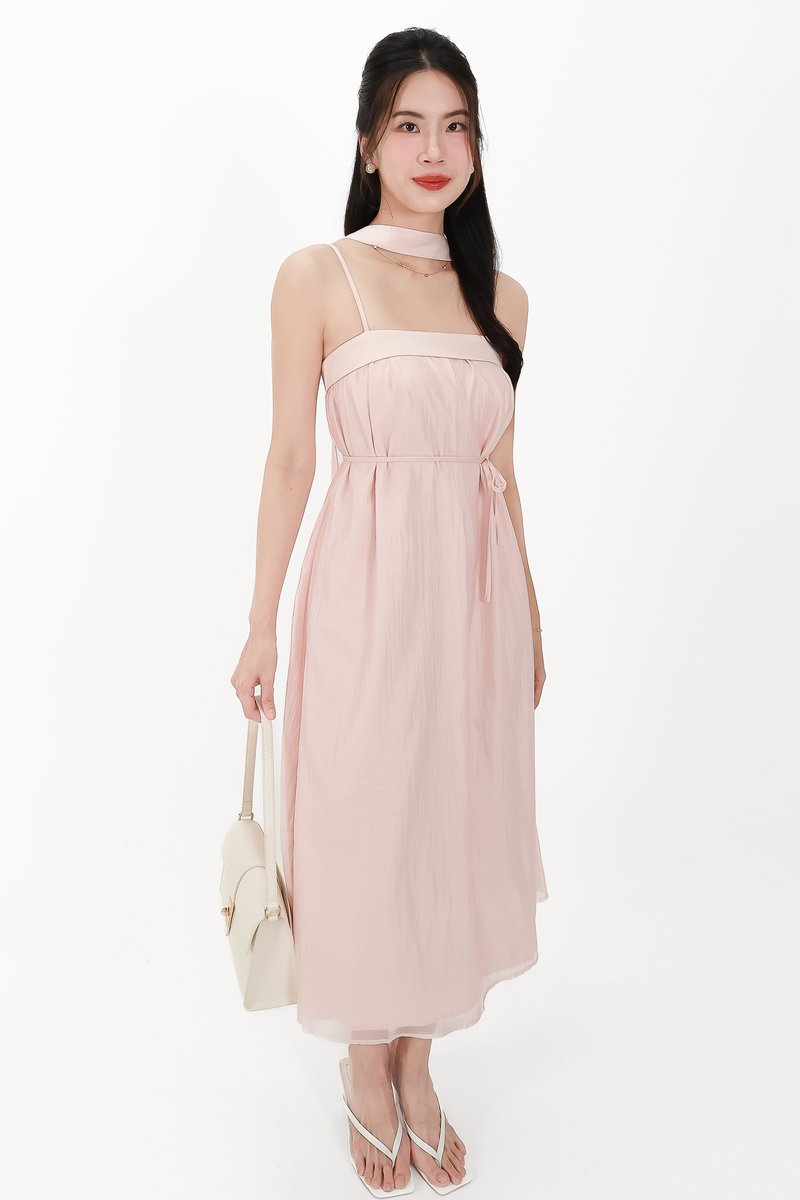 CNY2026 | Lyocell x Mesh Women Midaxi Dress in Soft Pink