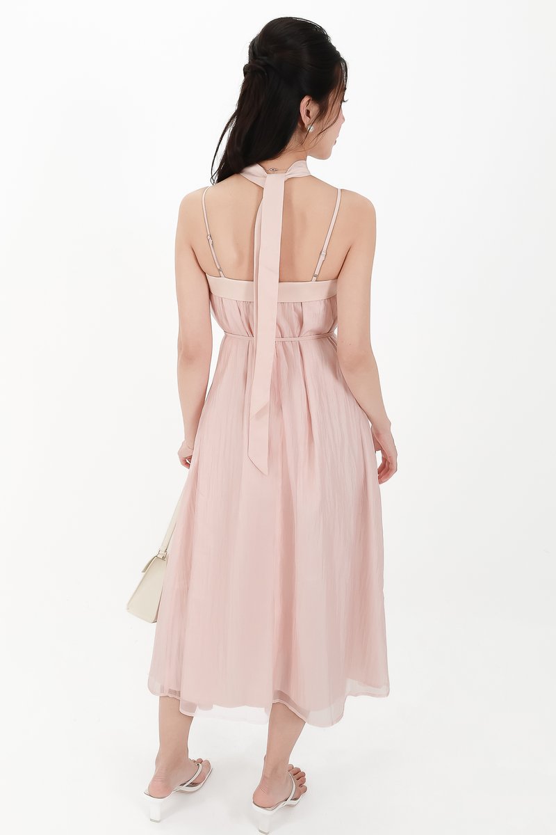 CNY2026 | Lyocell x Mesh Women Midaxi Dress in Soft Pink