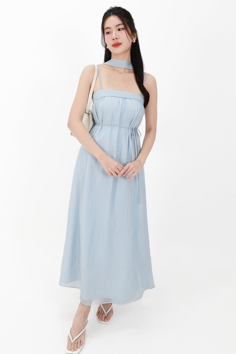 CNY2026 | Lyocell x Mesh Women Midaxi Dress in Light Blue