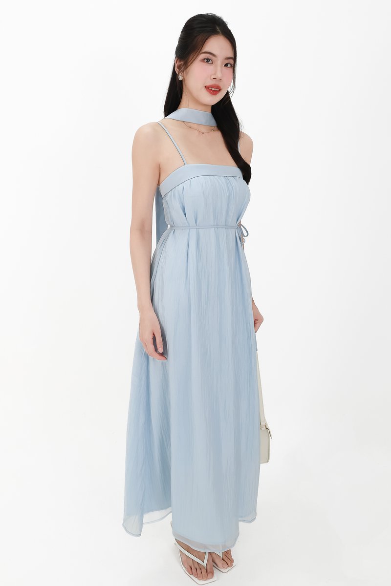 CNY2026 | Lyocell x Mesh Women Midaxi Dress in Light Blue