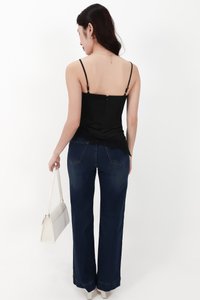 Avery Asymmetrical Lace Trim Top in Black