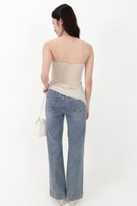 Avery Asymmetrical Lace Trim Top in Light Champagne