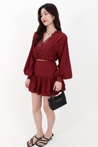 Carey Co-ord Tiered Skorts in Dark Red