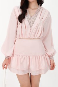 Carey Co-ord Lace Trim Blouse in Light Pink