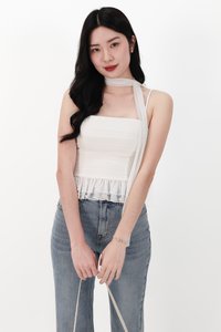 Molly Mesh Peplum Top with Sash in White