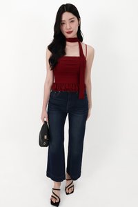 Sam Straight Cut Cuffed Hem Denim Jeans in Very Dark Wash