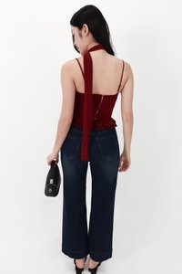 Sam Straight Cut Cuffed Hem Denim Jeans in Very Dark Wash