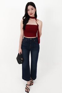 Sam Straight Cut Cuffed Hem Denim Jeans in Very Dark Wash
