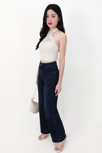 Sam Straight Cut Cuffed Hem Denim Jeans in Very Dark Wash