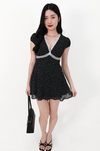 SALE EXCLUSIVE | Daisy Dotted Romper Dress in Black