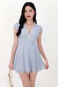 SALE EXCLUSIVE | Daisy Dotted Romper Dress in Light Blue