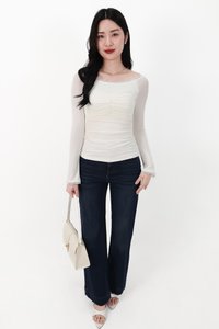 Lessie Lace Trim Long Sleeve Top in White