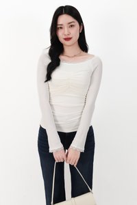 Lessie Lace Trim Long Sleeve Top in White