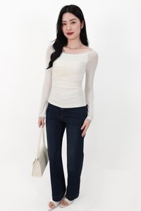 Lessie Lace Trim Long Sleeve Top in White