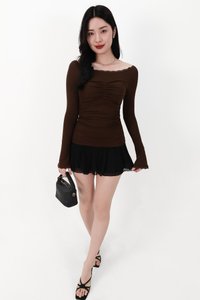 Lessie Lace Trim Long Sleeve Top in Dark Brown