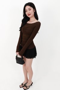 Lessie Lace Trim Long Sleeve Top in Dark Brown