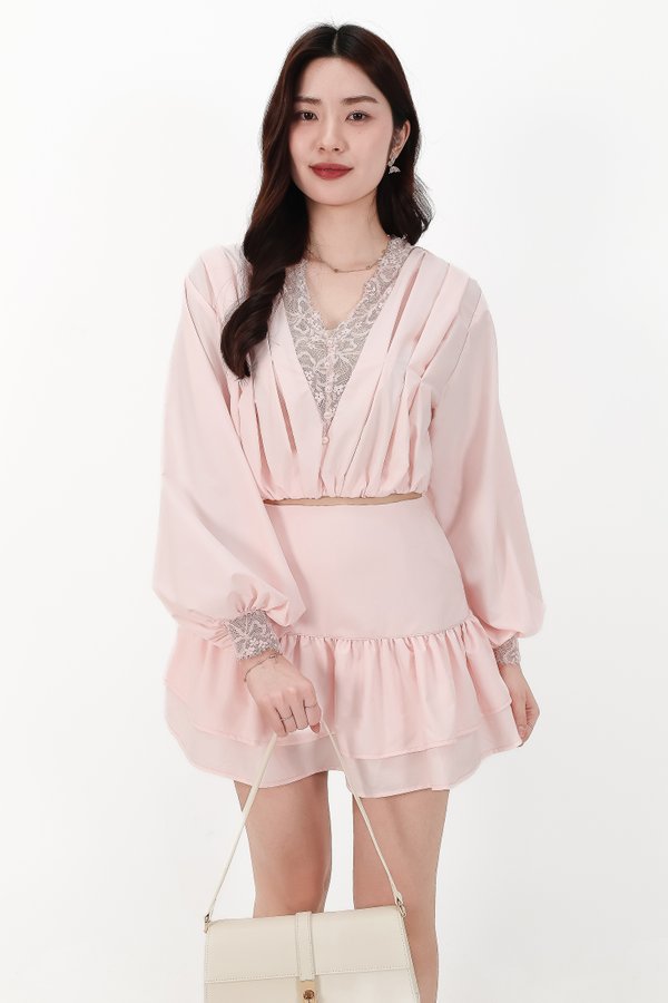 Carey Co-ord Lace Trim Blouse in Light Pink