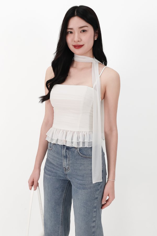 DEFECT | Molly Mesh Peplum Top with Sash in White in XS, M, L