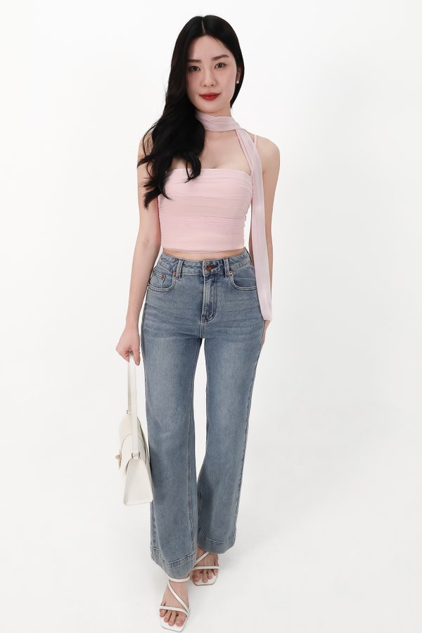 Sam Straight Cut Cuffed Hem Denim Jeans in Light Faded Wash