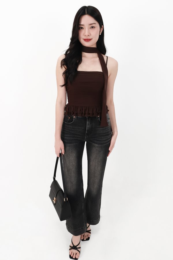 Sam Straight Cut Cuffed Hem Denim Jeans in Black Wash