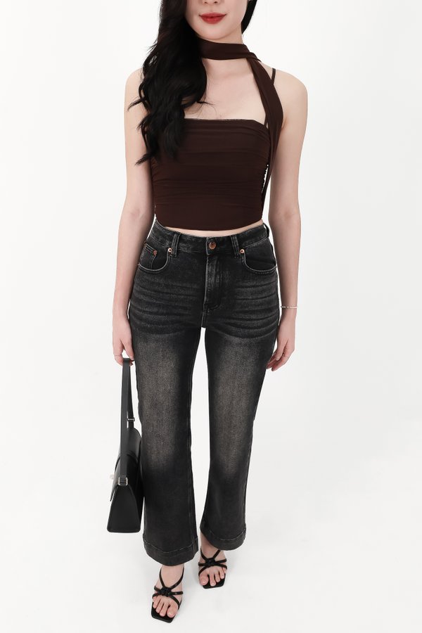 Sam Straight Cut Cuffed Hem Denim Jeans in Black Wash