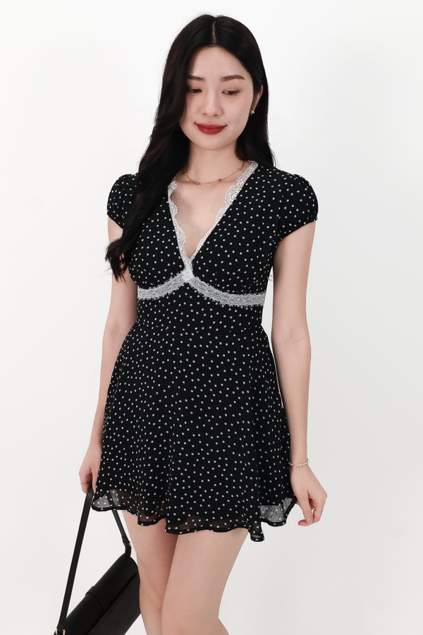 SALE EXCLUSIVE | Daisy Dotted Romper Dress in Black