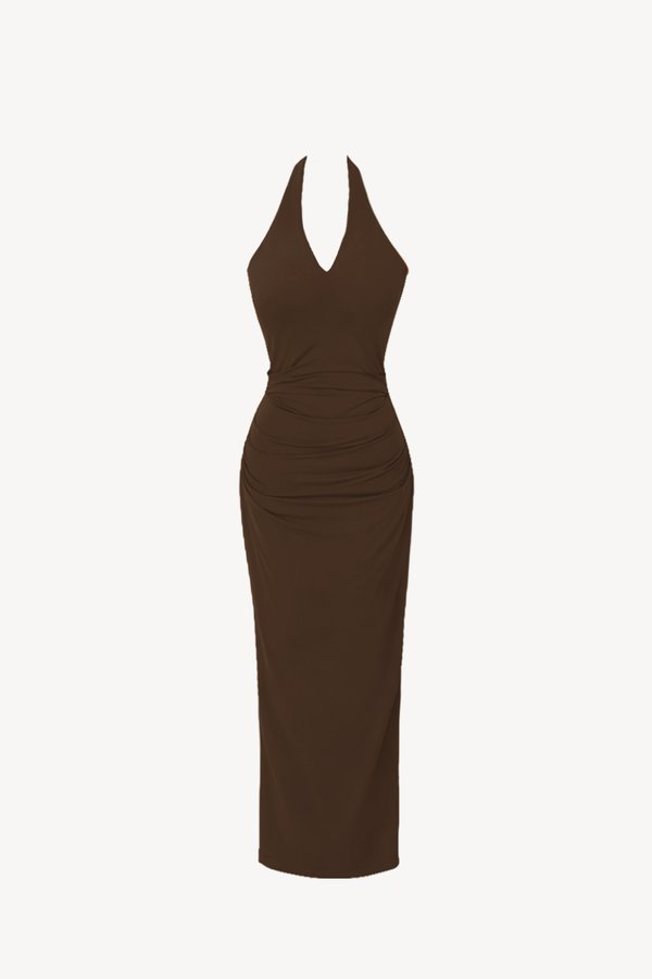 SALE EXCLUSIVE | Hira Halter Maxi Dress in Dark Brown