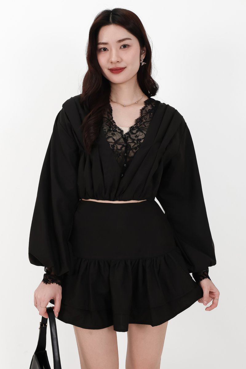 Carey Co-ord Lace Trim Blouse in Black