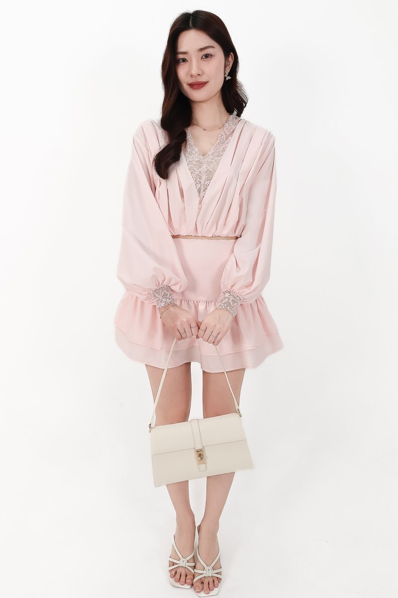 Carey Co-ord Tiered Skorts in Light Pink